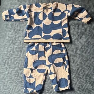 Organic Zoo - Blue and Cream Geometric Pants and Sweatshirt